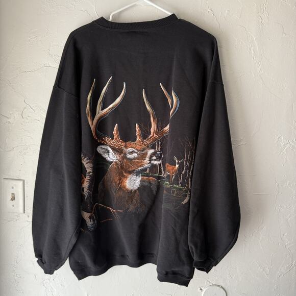 Vintage Habitat Sweatshirt Mens XL Black Deer Buck Graphic Crewneck Made USA 90s - Picture 6 of 6